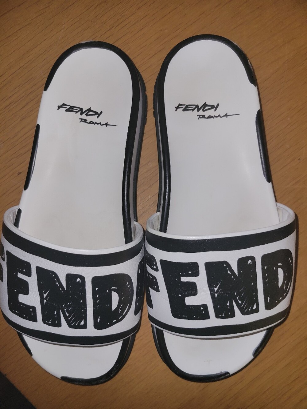 Fendi Joshua Vides White Black Leather Logo Mule Slide Flat Flip Flop Sandal 37